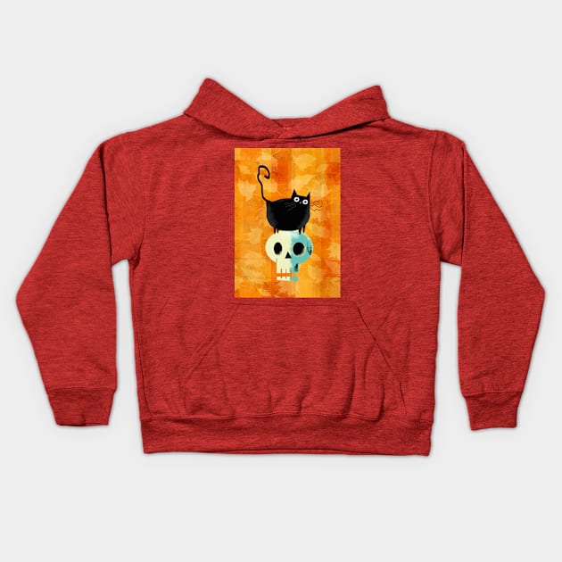 Autumn Cat and Skull Kids Hoodie by Scratch